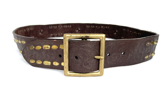 100% Cowhide High Quality Soft Leather , Brown Belt, Brass Studs Small Medium