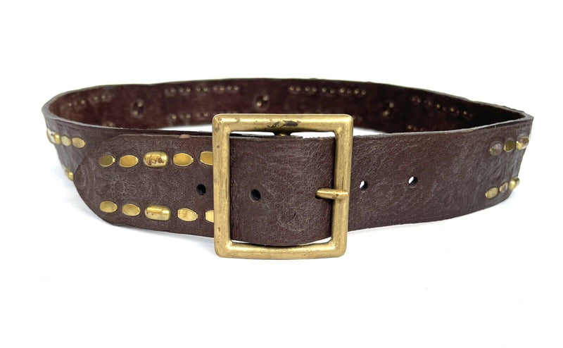 100% Cowhide High Quality Soft Leather , Brown Belt, Brass Studs Small Medium