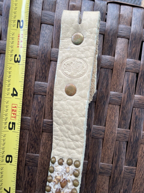 99 Cents Bid Start! S M Upcycled Leather And Wood Beads Belt Cream By Nyovee 32