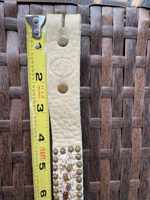 99 Cents Bid Start! S M Upcycled Leather And Wood Beads Belt Cream By Nyovee 32