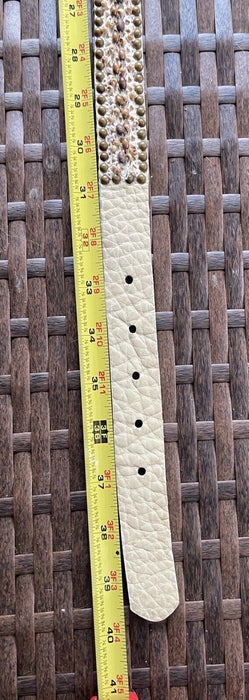 99 Cents Bid Start! S M Upcycled Leather And Wood Beads Belt Cream By Nyovee 32