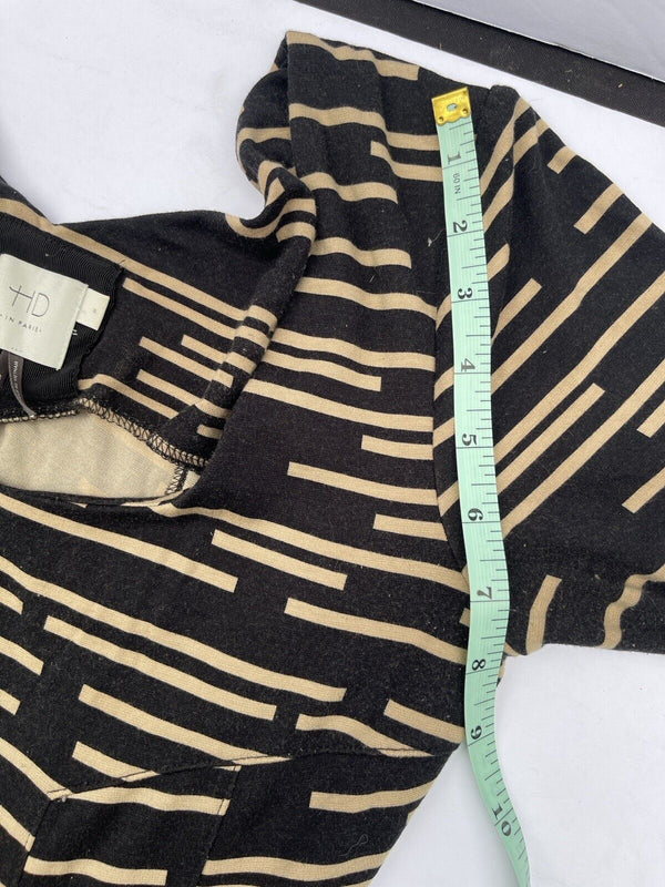 $148 Anthropologie HD in Paris Saraid PM Dress Black Tan Stripes Stretchy Jersey