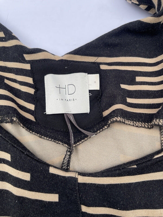 $148 Anthropologie HD in Paris Saraid PM Dress Black Tan Stripes Stretchy Jersey