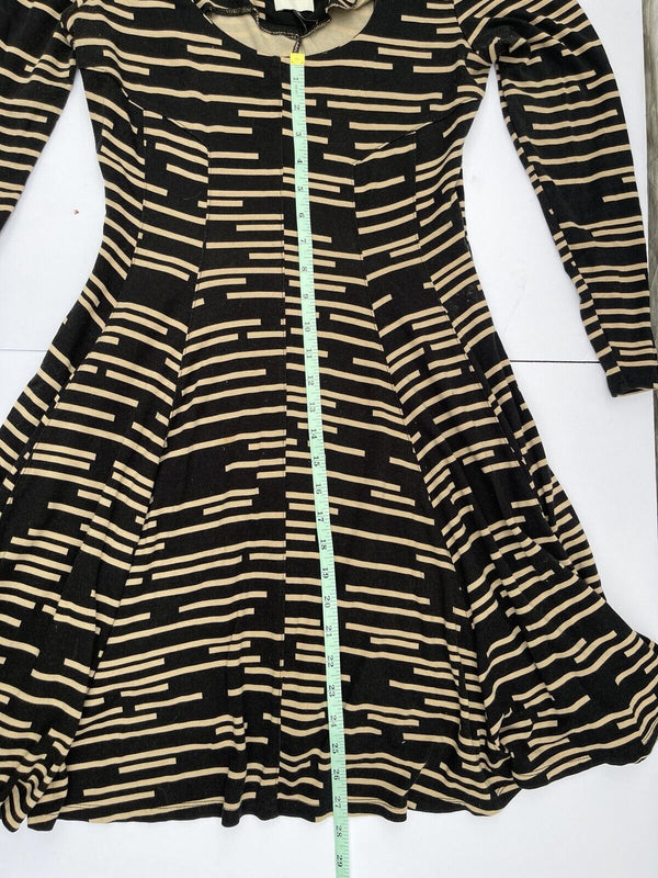 $148 Anthropologie HD in Paris Saraid PM Dress Black Tan Stripes Stretchy Jersey