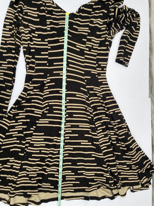 $148 Anthropologie HD in Paris Saraid PM Dress Black Tan Stripes Stretchy Jersey