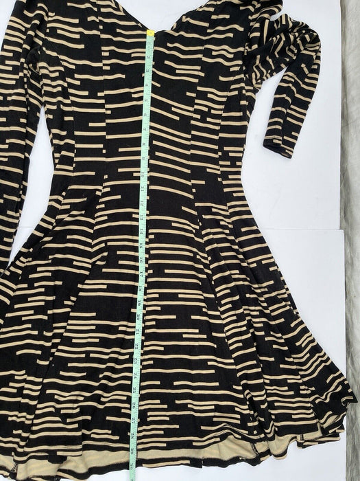 $148 Anthropologie HD in Paris Saraid PM Dress Black Tan Stripes Stretchy Jersey