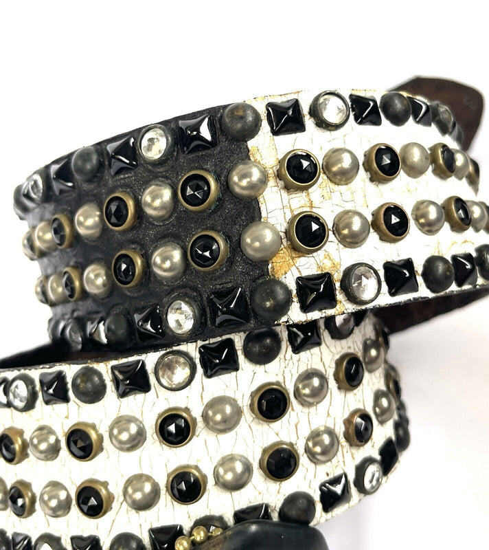 Authentic JOED 100% Quality Leather Silver, Studs, & Crystals Black White Sz 34