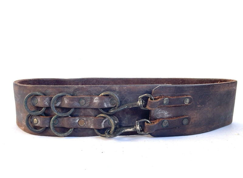 HTC Unstamped Vintage Choco Brown Belt Waist Belt Embossed Design. Wide Sz Small