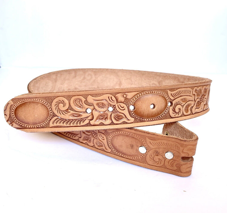 Vintage Tooled Leather Nude Floral Belt STRAP Private Label Unbranded Size 38