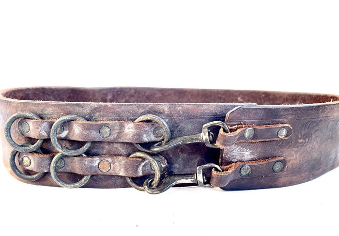 HTC Unstamped Vintage Choco Brown Belt Waist Belt Embossed Design. Wide Sz Small