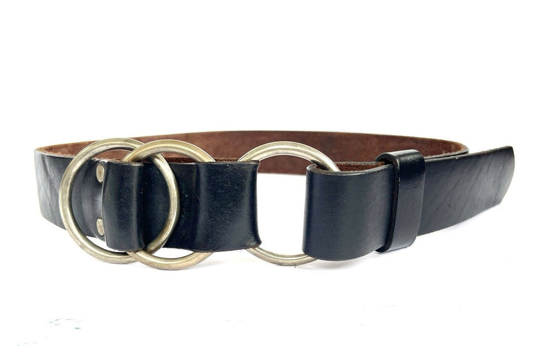 Nyovee Black Leather Waist Belt.  3 Ring Buckle. Small 28