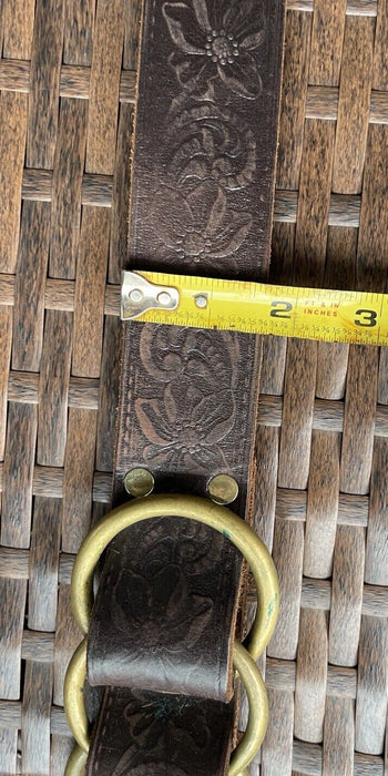 Nyovee Brown Leather Embossed Floral Waist Belt.  Ring Buckle. Small 32