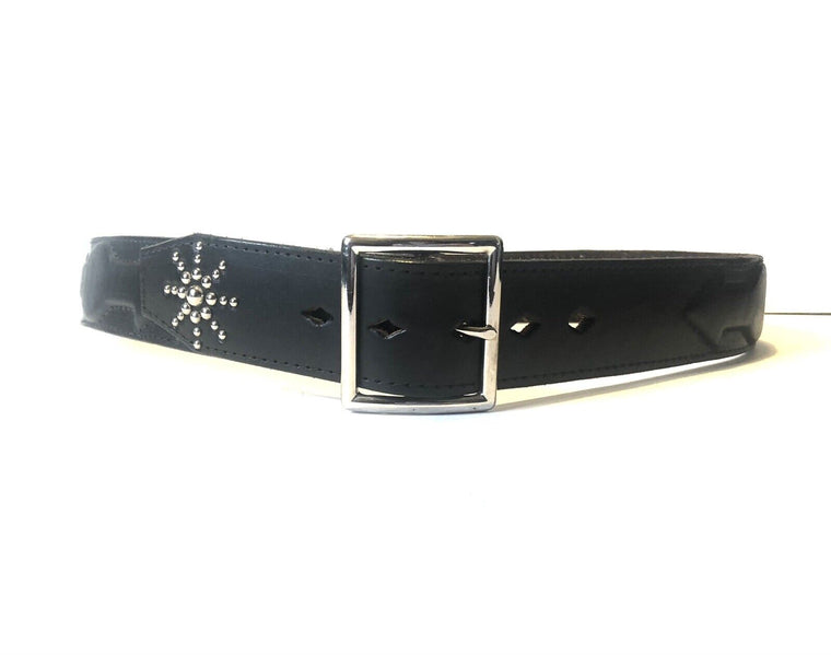 Vintage Leather Belt With Native American Arrow Directions Black Sz 34