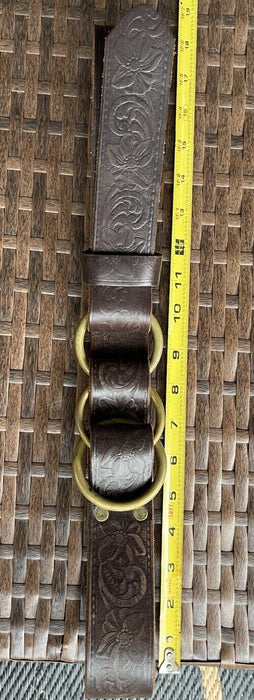 Nyovee Brown Leather Embossed Floral Waist Belt.  Ring Buckle. Small 32