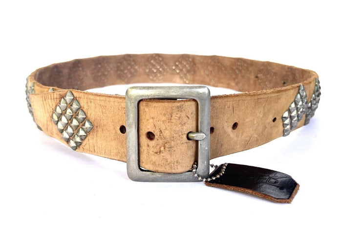 JOED Vintage Brown  Leather Belt Upcycled 40s Military Belt XL 38 X Stud Pyramid