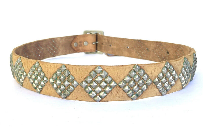 JOED Vintage Brown  Leather Belt Upcycled 40s Military Belt XL 38 X Stud Pyramid