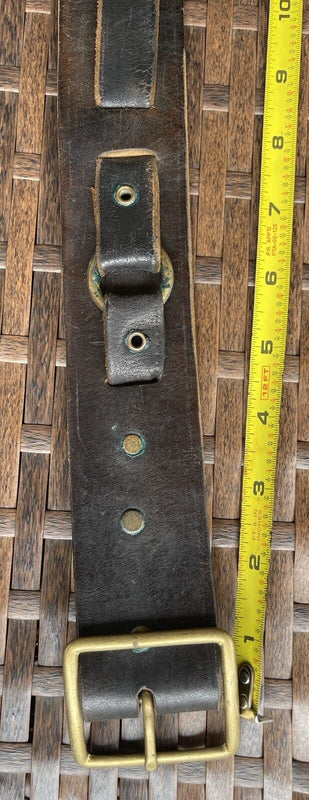 Vintage Dark Brown Leather Brass Ring Belt 36 Unstamped Vintage HTC 2000s