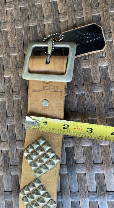 JOED Vintage Brown  Leather Belt Upcycled 40s Military Belt XL 38 X Stud Pyramid