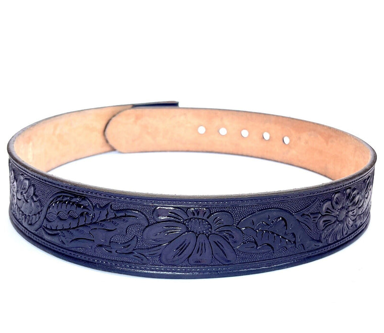 Vintage Tooled Leather Black Floral Belt STRAP Private Label Unbranded Size 30 S