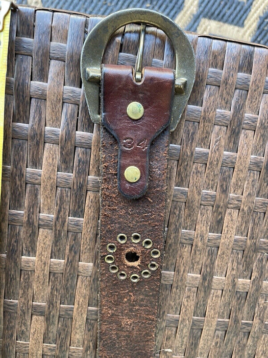 Vintage Dark Brown Leather Flat Brass Belt 34 S/M Unstamped Vintage HTC 2000s