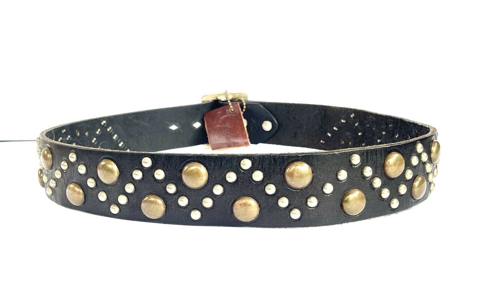 JOED- 100% Genuine Leather, Chocolate Brown Belt, Brass Large  Studs SIZE 34