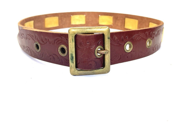 JOED Vintage Leather Belt Upcycled Made In Usa. Size 34 Yellow Large Belt Brown