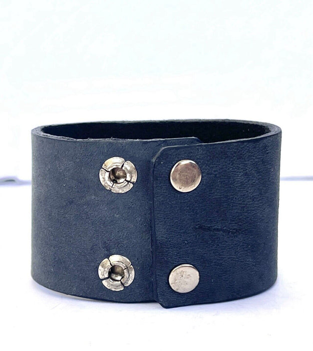 Nyovee Upcycled  Blue Leather & .925 Filigree Silver Cuff Bracelet