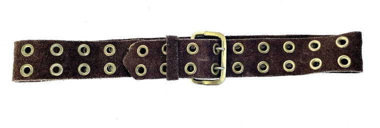 Vintage Brown Suede Brass Grommet Leather Belt Size Medium Small 32  Unstamped