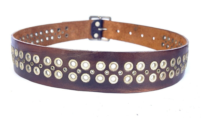 Vintage Upcycled Brown Leather Belt And Grommets Round 34 by