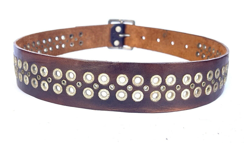 Vintage Upcycled Brown Leather Belt And Grommets Round 34 by