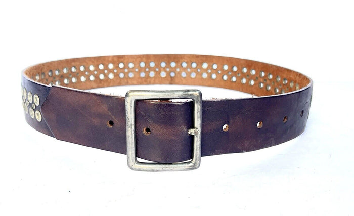 Vintage Upcycled Brown Leather Belt And Grommets Round 34 by